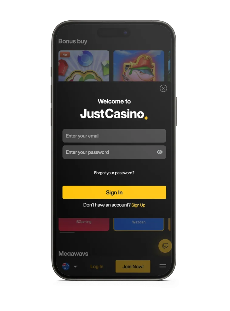 Just Casino Mobile Login Form